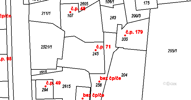Leskovec 71 na parcele st. 245 v KÚ Leskovec, Katastrální mapa