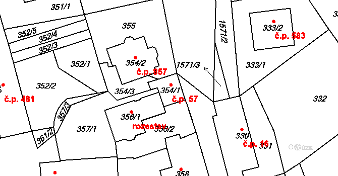 Dolní Počernice 57, Praha na parcele st. 354/1 v KÚ Dolní Počernice, Katastrální mapa