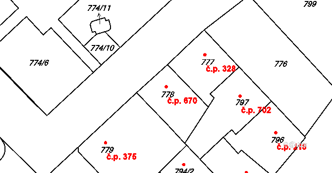Žižkov 670, Praha na parcele st. 778 v KÚ Žižkov, Katastrální mapa