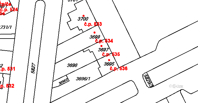 Záběhlice 535, Praha na parcele st. 3697 v KÚ Záběhlice, Katastrální mapa