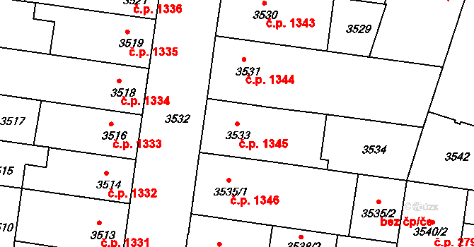 České Budějovice 3 1345, České Budějovice na parcele st. 3533 v KÚ České Budějovice 3, Katastrální mapa