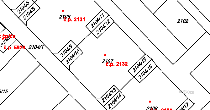 Chomutov 2132 na parcele st. 2107 v KÚ Chomutov II, Katastrální mapa
