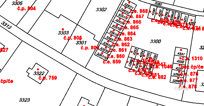 Kuřim 859 na parcele st. 3297/10 v KÚ Kuřim, Katastrální mapa