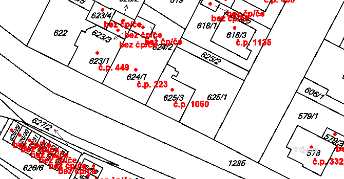 Lobzy 1060, Plzeň na parcele st. 625/3 v KÚ Božkov, Katastrální mapa