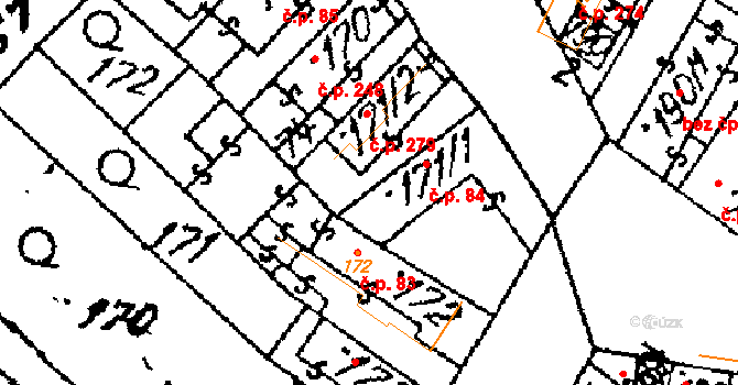 Žiželice 84 na parcele st. 171/1 v KÚ Žiželice nad Cidlinou, Katastrální mapa