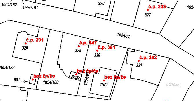 Litice 381, Plzeň na parcele st. 330 v KÚ Litice u Plzně, Katastrální mapa