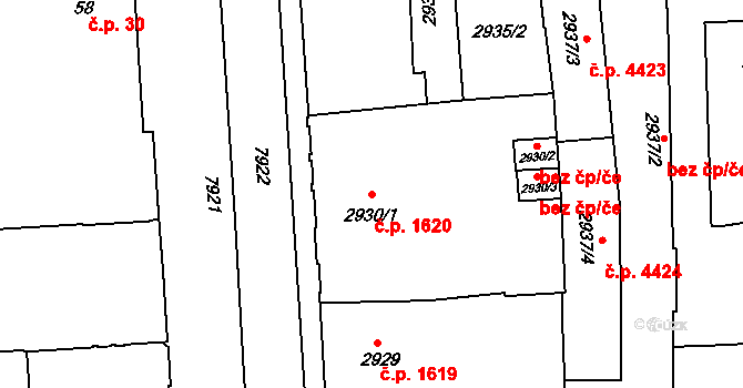 Prostějov 1620 na parcele st. 2930/1 v KÚ Prostějov, Katastrální mapa