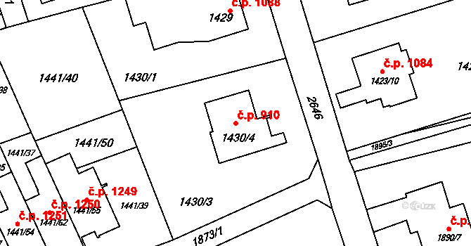 Prostřední Suchá 910, Havířov na parcele st. 1430/4 v KÚ Prostřední Suchá, Katastrální mapa