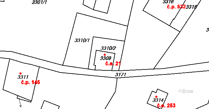 Smržovka 21 na parcele st. 3309 v KÚ Smržovka, Katastrální mapa