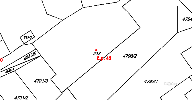 Buková Lhota 42, Benešov na parcele st. 218 v KÚ Úročnice, Katastrální mapa