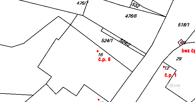 Opatovice 5, Červené Pečky na parcele st. 16 v KÚ Opatovice, Katastrální mapa