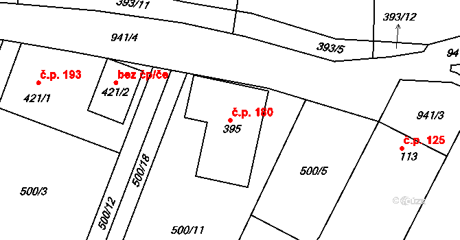 Smrkovice 180, Písek na parcele st. 395 v KÚ Smrkovice, Katastrální mapa
