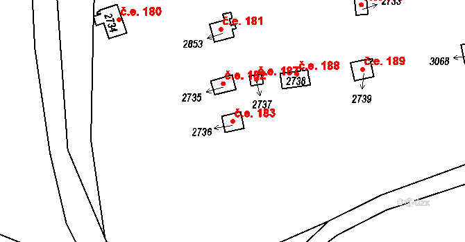 Úšovice 183, Mariánské Lázně na parcele st. 2736 v KÚ Úšovice, Katastrální mapa