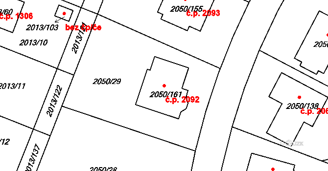 Pelhřimov 2092 na parcele st. 2050/161 v KÚ Pelhřimov, Katastrální mapa