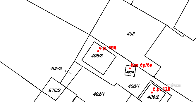 Roudné 196 na parcele st. 406/3 v KÚ Roudné, Katastrální mapa