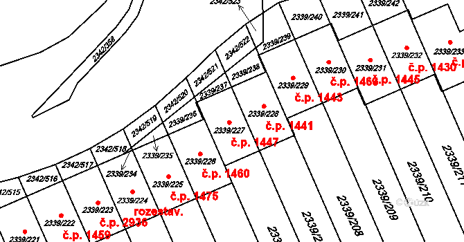 Stodůlky 1447, Praha na parcele st. 2339/227 v KÚ Stodůlky, Katastrální mapa