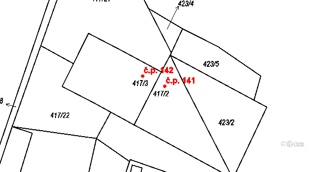 Slupečná 141, Lipno nad Vltavou na parcele st. 417/2 v KÚ Lipno nad Vltavou, Katastrální mapa