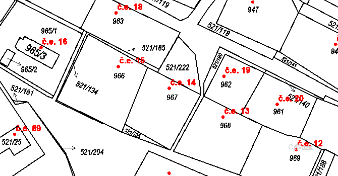Hradec 14, Rokle na parcele st. 967 v KÚ Rokle, Katastrální mapa