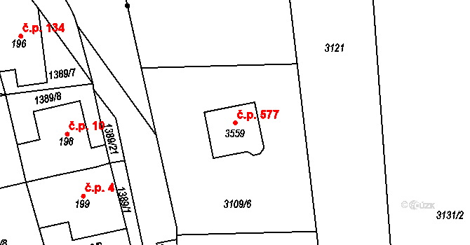 Dolní Předměstí 577, Polička na parcele st. 3559 v KÚ Polička, Katastrální mapa