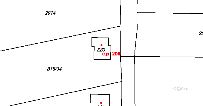 Smilovice 208 na parcele st. 329 v KÚ Smilovice u Třince, Katastrální mapa