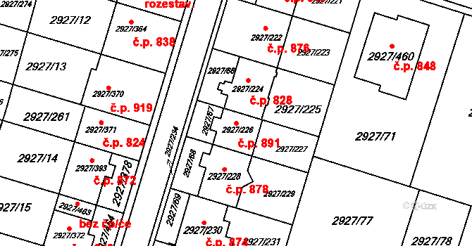 Žebětín 891, Brno na parcele st. 2927/226 v KÚ Žebětín, Katastrální mapa