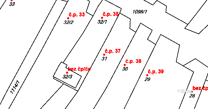 Šašovice 37, Želetava na parcele st. 31 v KÚ Šašovice, Katastrální mapa