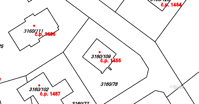Žamberk 1455 na parcele st. 3160/109 v KÚ Žamberk, Katastrální mapa