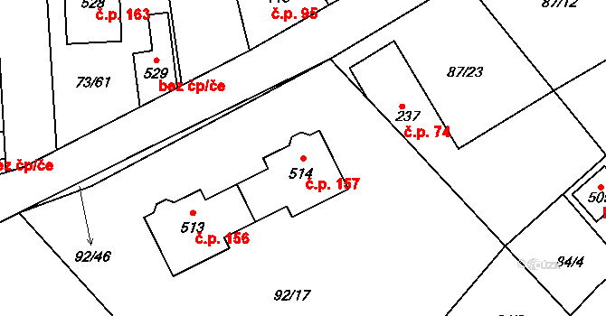 Byškovice 157, Neratovice na parcele st. 514 v KÚ Byškovice, Katastrální mapa