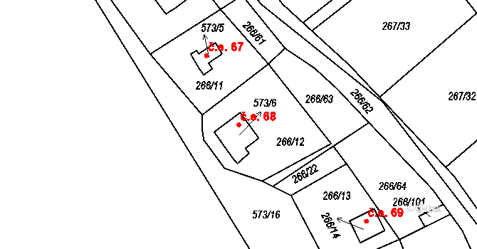 Tušimice 68, Kadaň na parcele st. 573/6 v KÚ Tušimice, Katastrální mapa