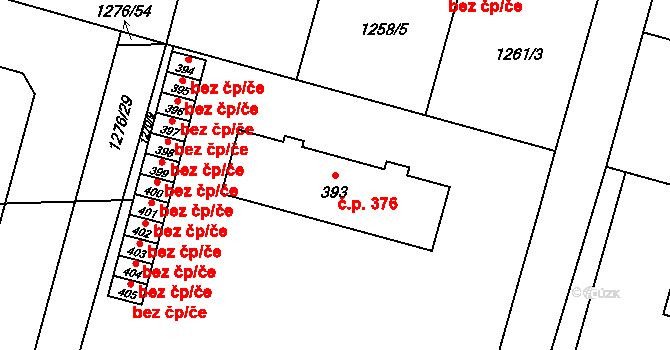 Bystřice 376 na parcele st. 393 v KÚ Bystřice u Benešova, Katastrální mapa