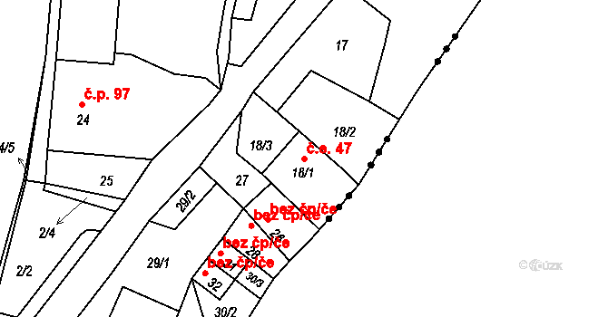 Sloup 47 na parcele st. 18/1 v KÚ Sloup v Moravském krasu, Katastrální mapa