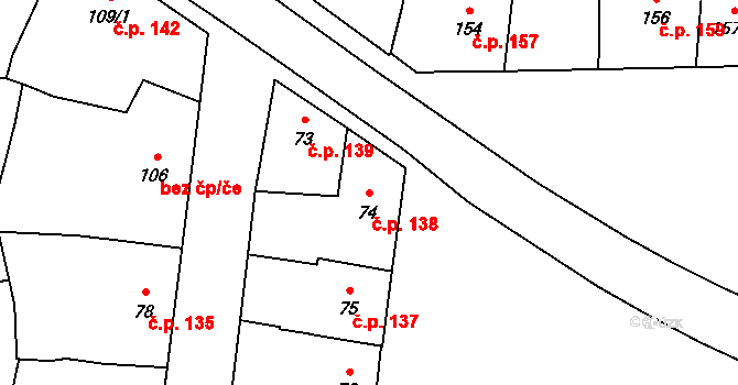 Miličín 138 na parcele st. 74 v KÚ Miličín, Katastrální mapa