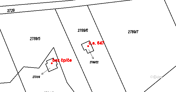Lutyně 647, Orlová na parcele st. 2789/22 v KÚ Horní Lutyně, Katastrální mapa