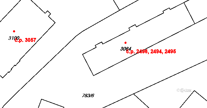 Zábřeh 2494,2495,2496, Ostrava na parcele st. 3064 v KÚ Zábřeh nad Odrou, Katastrální mapa