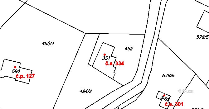Skalsko 334, Pohoří na parcele st. 351 v KÚ Pohoří u Prahy, Katastrální mapa