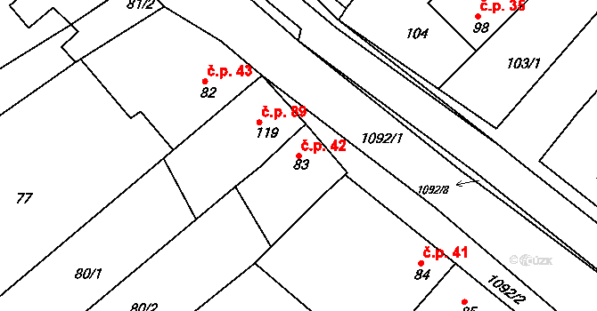 Milonice 42 na parcele st. 83 v KÚ Milonice, Katastrální mapa