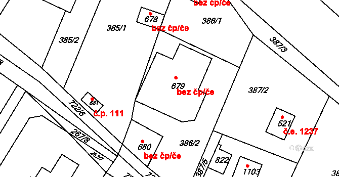 Kamenice 41613058 na parcele st. 679 v KÚ Ládví, Katastrální mapa