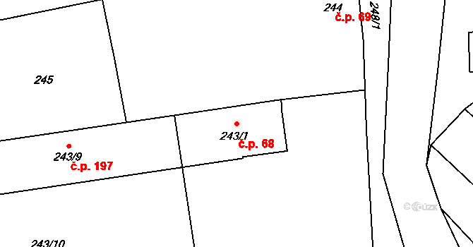 Cvrčovice 68 na parcele st. 243/1 v KÚ Cvrčovice u Pohořelic, Katastrální mapa