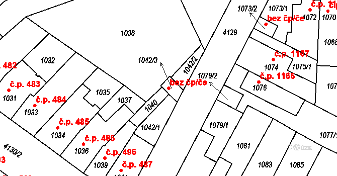 Roudnice nad Labem 43389058 na parcele st. 1042/3 v KÚ Roudnice nad Labem, Katastrální mapa