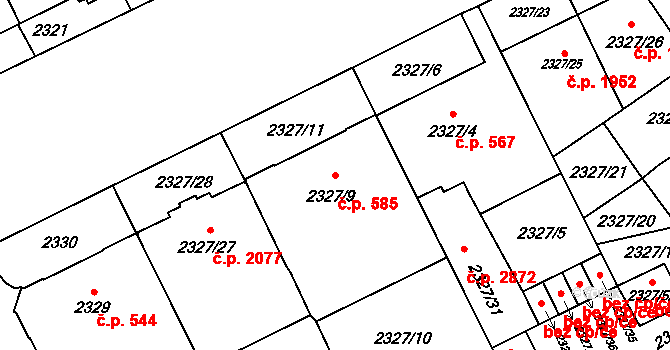 Předměstí 585, Opava na parcele st. 2327/9 v KÚ Opava-Předměstí, Katastrální mapa