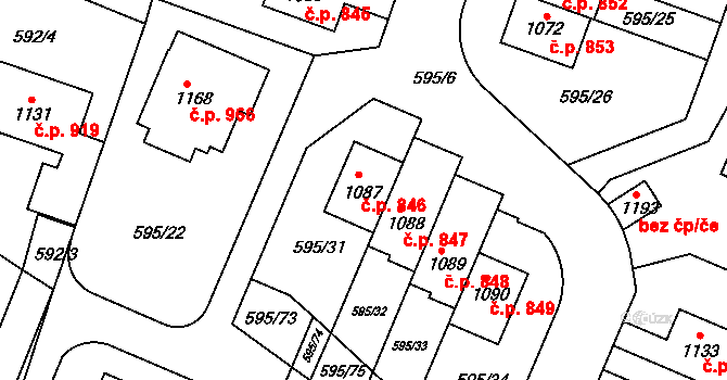 Líbeznice 846 na parcele st. 1087 v KÚ Líbeznice, Katastrální mapa