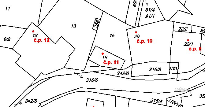 Brčekoly 11, Rosice na parcele st. 19 v KÚ Brčekoly, Katastrální mapa