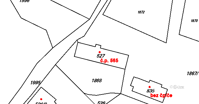 Milevsko 565 na parcele st. 527 v KÚ Milevsko, Katastrální mapa