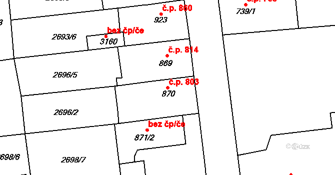 Choceň 803 na parcele st. 870 v KÚ Choceň, Katastrální mapa