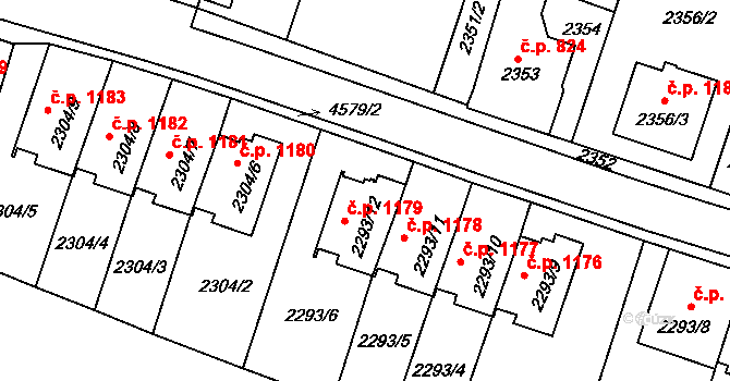 Třešť 1179 na parcele st. 2293/12 v KÚ Třešť, Katastrální mapa