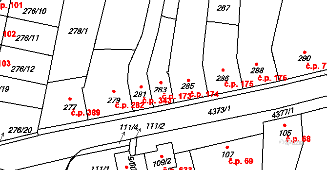 Veselí nad Lužnicí I 173, Veselí nad Lužnicí na parcele st. 283 v KÚ Veselí nad Lužnicí, Katastrální mapa