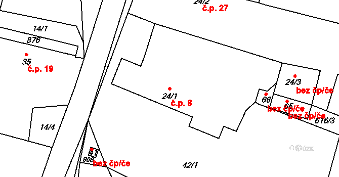 Petrovičky 8, Předslav na parcele st. 24/1 v KÚ Petrovičky u Předslavi, Katastrální mapa