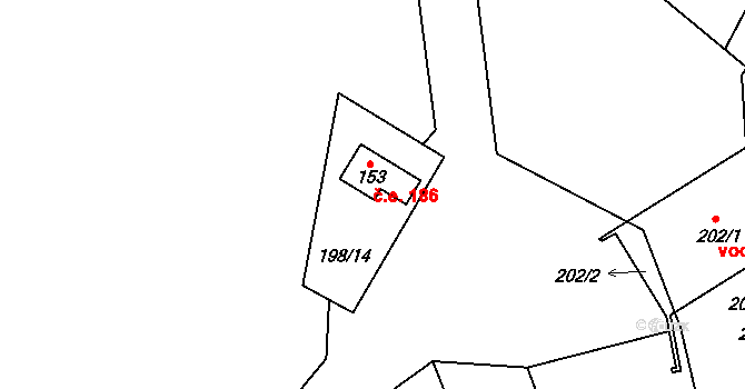 Travná 186, Horní Bradlo na parcele st. 153 v KÚ Travná u Horního Bradla, Katastrální mapa