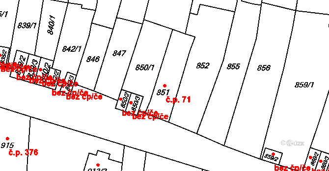Jakubské Předměstí 71, Jaroměř na parcele st. 851 v KÚ Jaroměř, Katastrální mapa