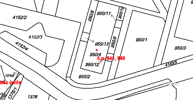 Pražské Předměstí 840,841, Jaroměř na parcele st. 950/4 v KÚ Jaroměř, Katastrální mapa